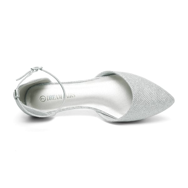 Ankle Strap Ballerina Flats - SILVER GLITTER - 4
